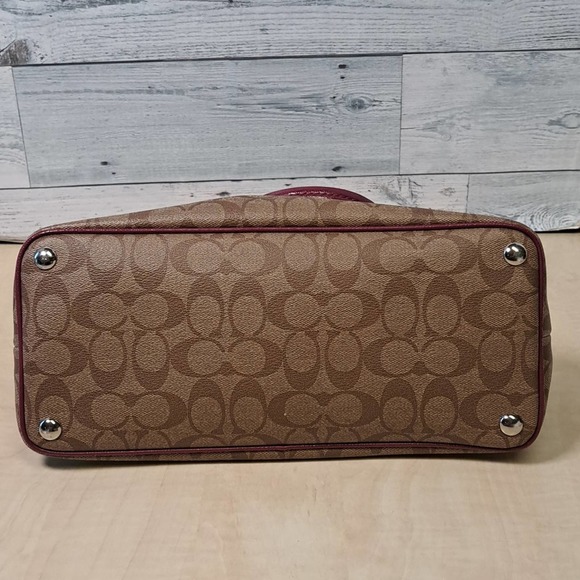 Coach Peyton Signature Cora Dome Satchel in Khaki and Plum - Picture 8 of 11